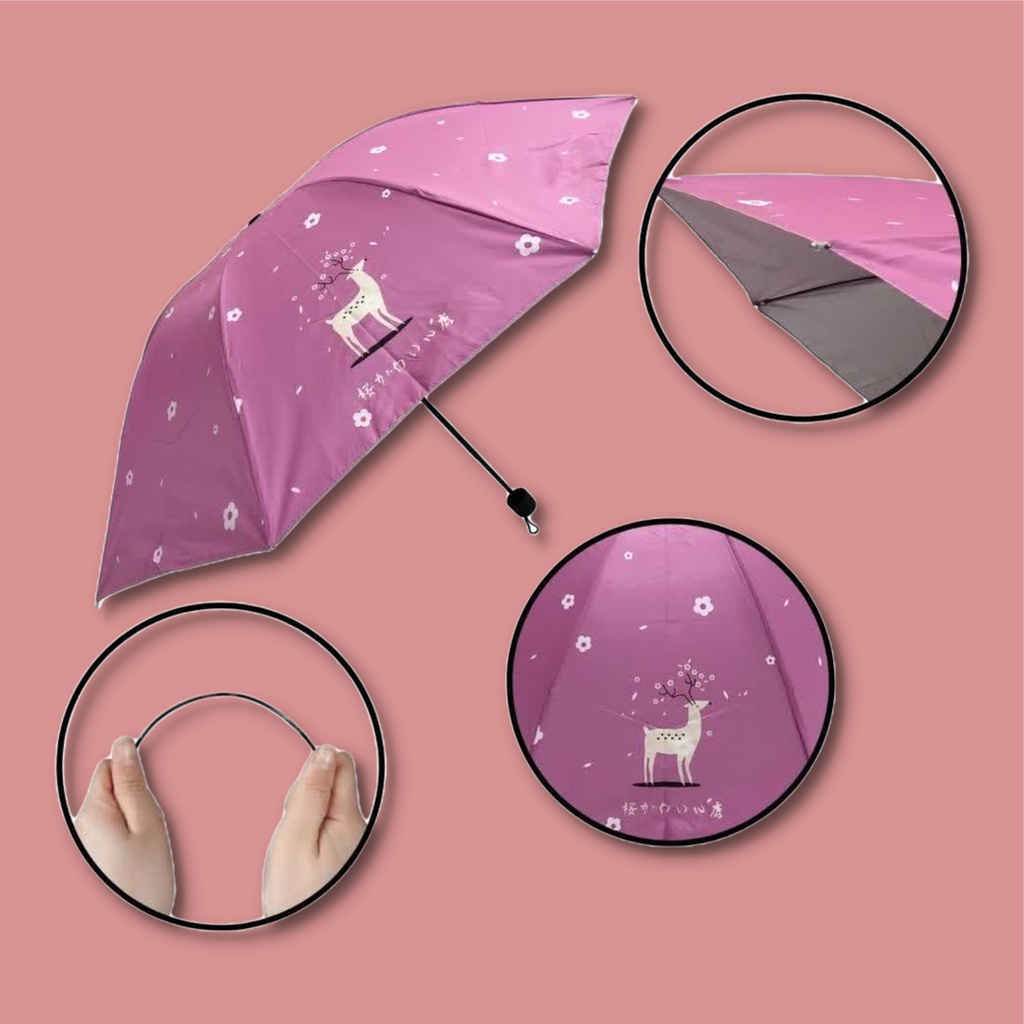 Umbrella Payung Lipat Otomatis Anti Panas Uv Protection Motif Flower Deer Fashion Cantik Ke61