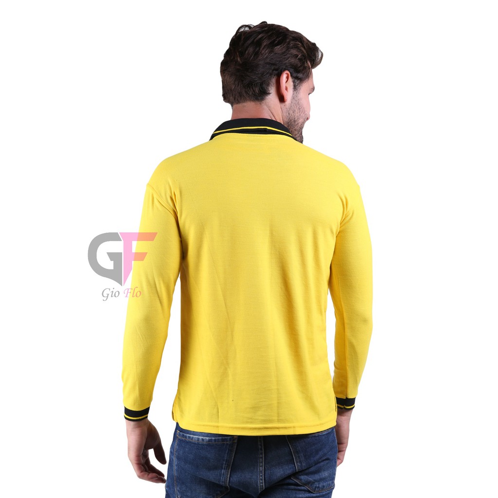 GIOFLO Baju Kerah Polo Shirt Pria Dewasa Kuning Kenari Kerah Hitam / PLS 56