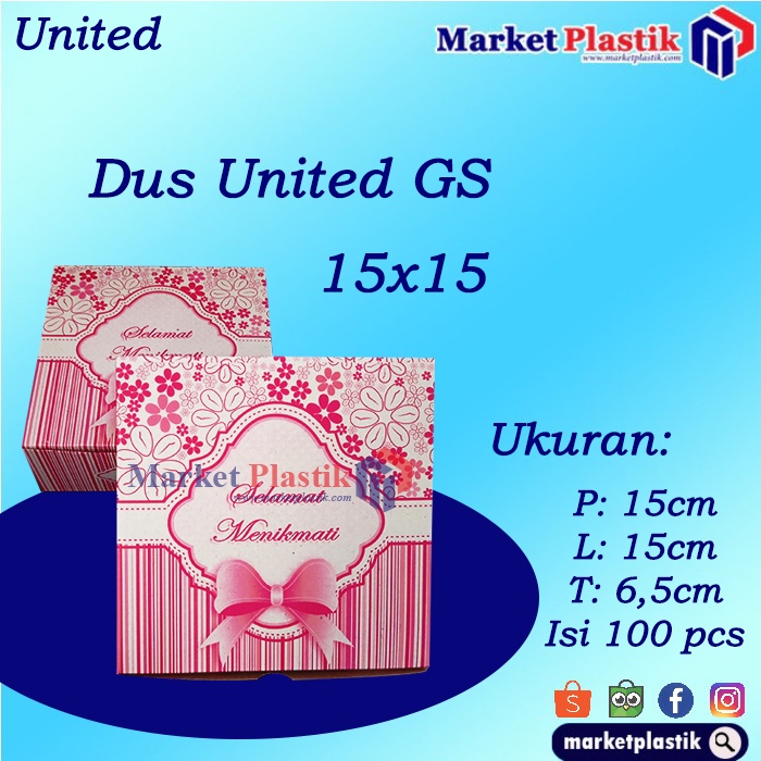 

Dus makanan/box kue/dus snack/box kue murah/DUS UNITED GS 15X15 @100PC