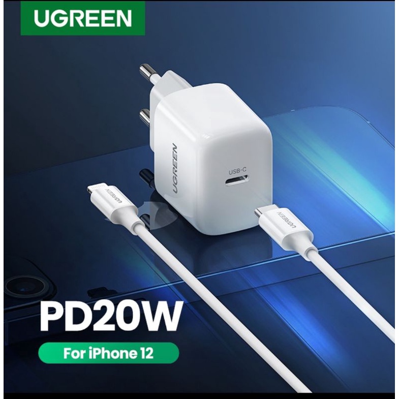 Charger Ugreen 20 Watt + Kabel Usb C to Lightning for IPhone 13 14 12 11 8 X XR XS SE