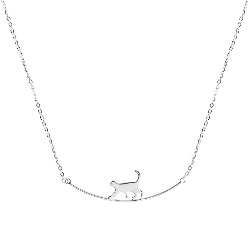 Kalung Choker Liontin Kucing Kecil Warna Silver Gaya Korea Untuk Wanita