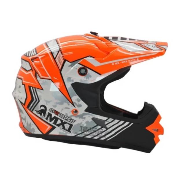 Helm Full Face Motor Cross Cargloss MX1 Navi Black White - FZ Orange