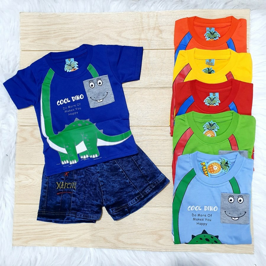 Promo Baju Set Celana Anak Dino Paket Hemat Beli Baju Gratis Celana Bahan Adem Nyaman Ringan Kualitas Export