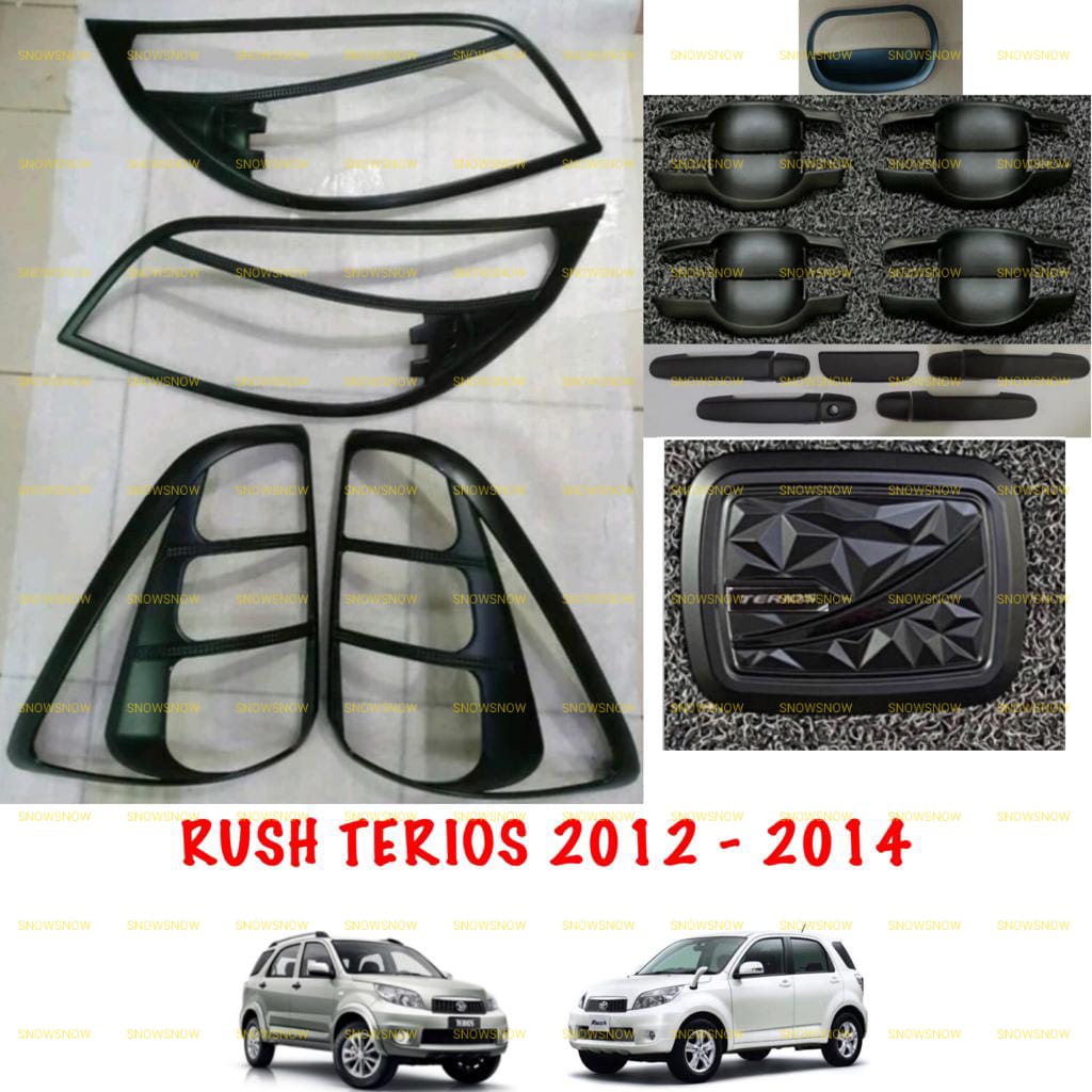 Paket Garnish Depan Belakang Outer Handle Tank Cover New Rush Terios Lama 2012 2014 Hitam Chrome