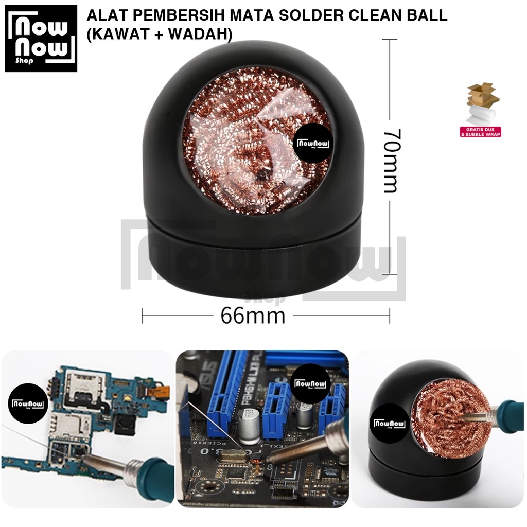 ALAT PEMBERSIH MATA SOLDER CLEAN BALL KAWAT + WADAH BULAT COPPER BALL REUSEABLE SOLDERING TIP CLEANER SPONGE