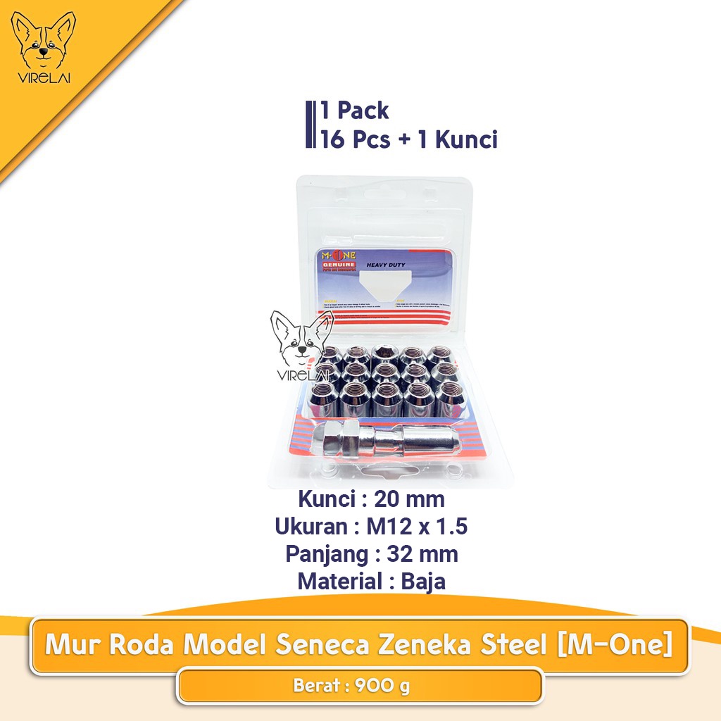 Mur Roda racing 12 x 1.5  &amp; 12 x 1.25  seneca zeneka zeneca steel 16/20 PCS + Kunci [M-One]