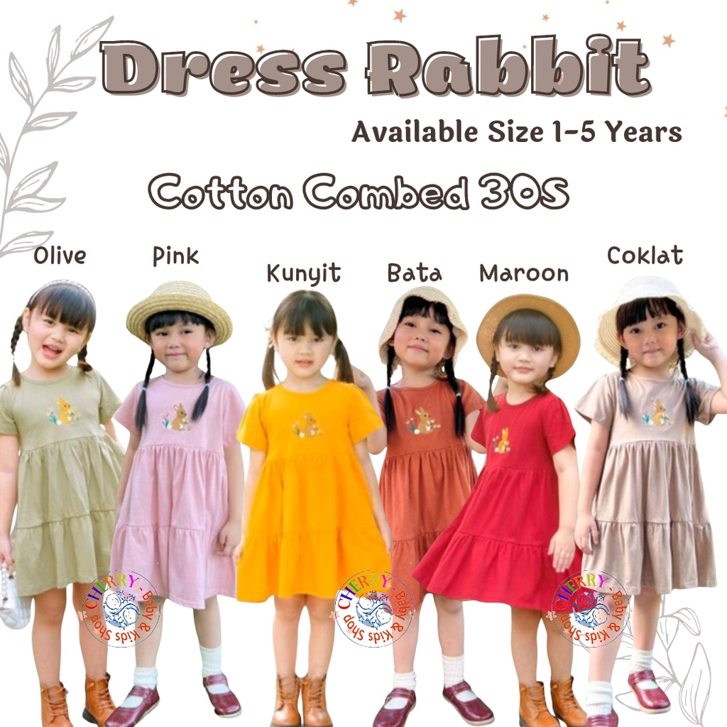 Dress Rabbit Anak 1-5 Tahun Smilee Dress Layer Rabbit Anak Lucuna Dress Bordir CBKS P100