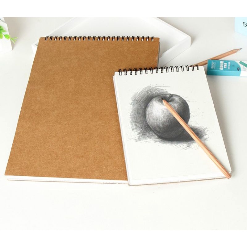 Notebook Spiral 100 halaman A5 A6 Sketchbook Gambar Kraft Putih Polos Buku Sketsa Lukis Pensil Hitam-1