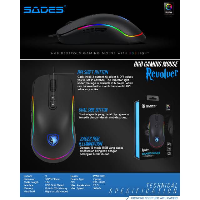 Sades Mouse Gaming Revolver RGB