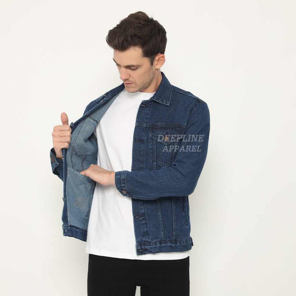 Jaket Jeans Pria - Jaket Denim  - Jaket Biru Tua / Bio Wash - Jaket Terkini - Jaket Deefline Apparel