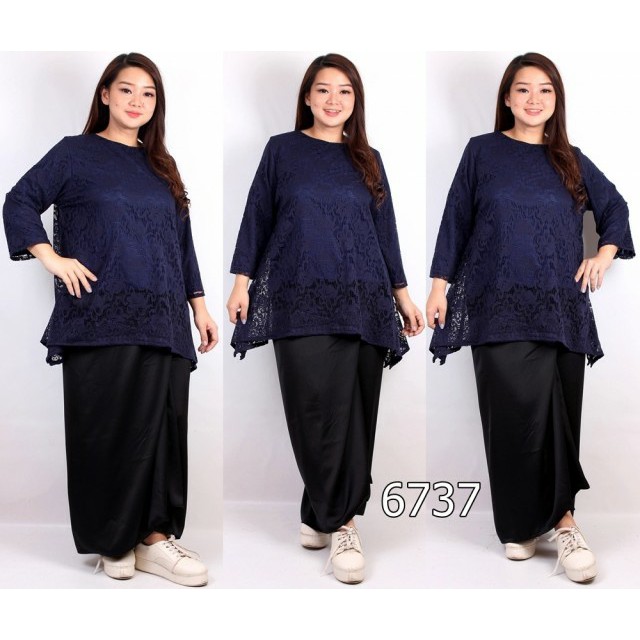 Atasan Baju Blouse Jumbo Big Size Brukat Perempuan Cewe Wanita Murah