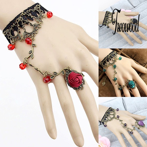 Gelang Cincin Rantai Harness Bahan Lace Motif Bunga Gaya Retro Gothic Untuk Wanita