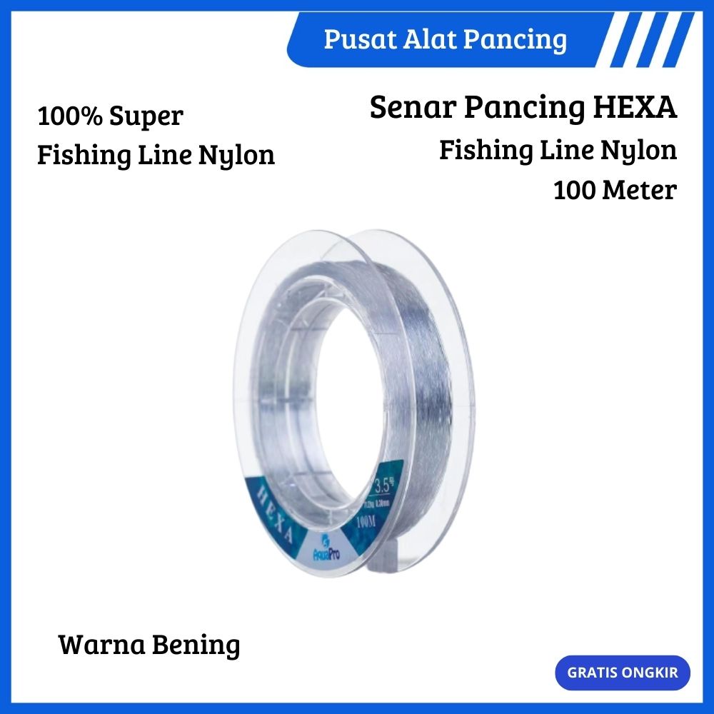 Senar Pancing HEXA Nylon 100M Senar Pancing Monofilament Super Line Benang Mancing Sungai Danau Muara Empang Murah