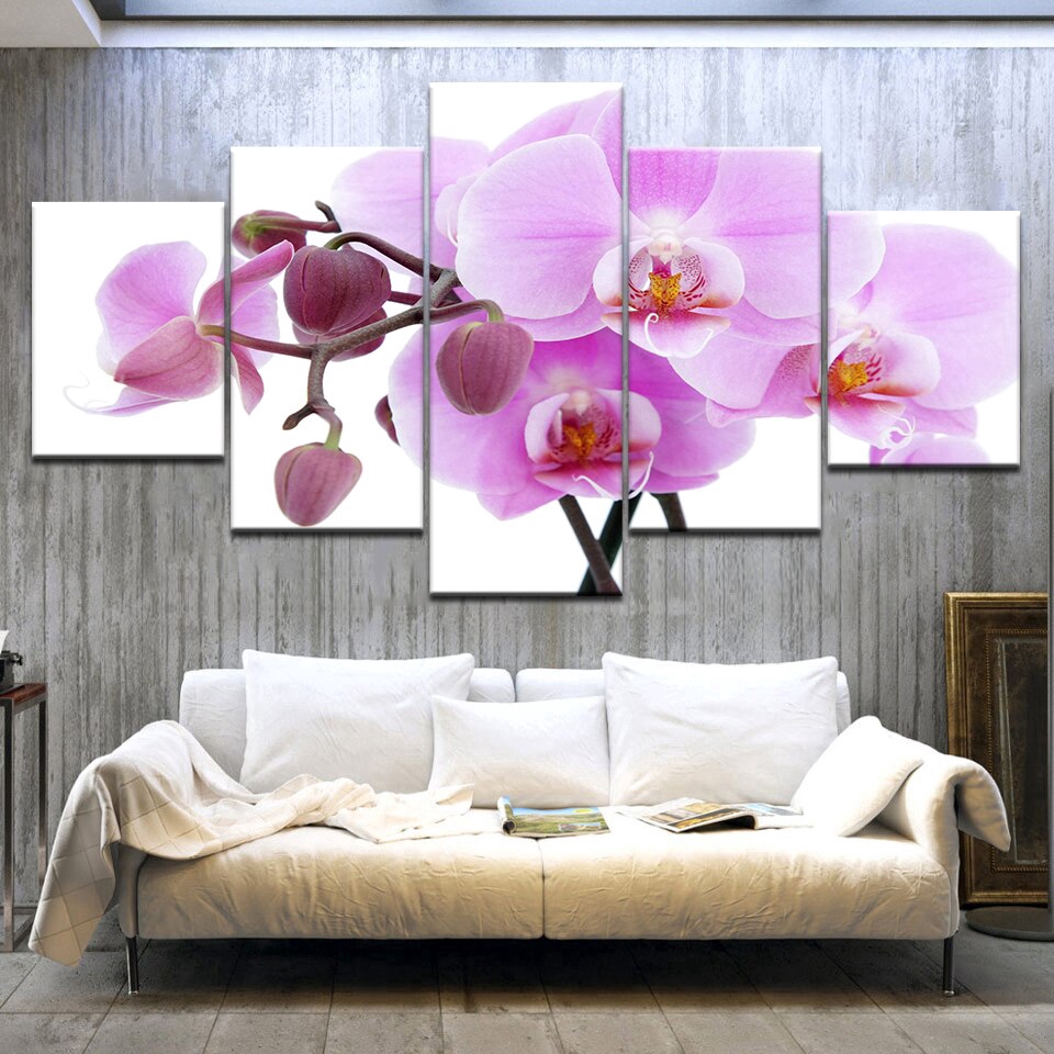 5pcs Print Poster Canvas Wall Art Pink Orchids Decoration Art Oil Painting Modular Pictures On The Wall Sitting Room No Frame Shopee Indonesia