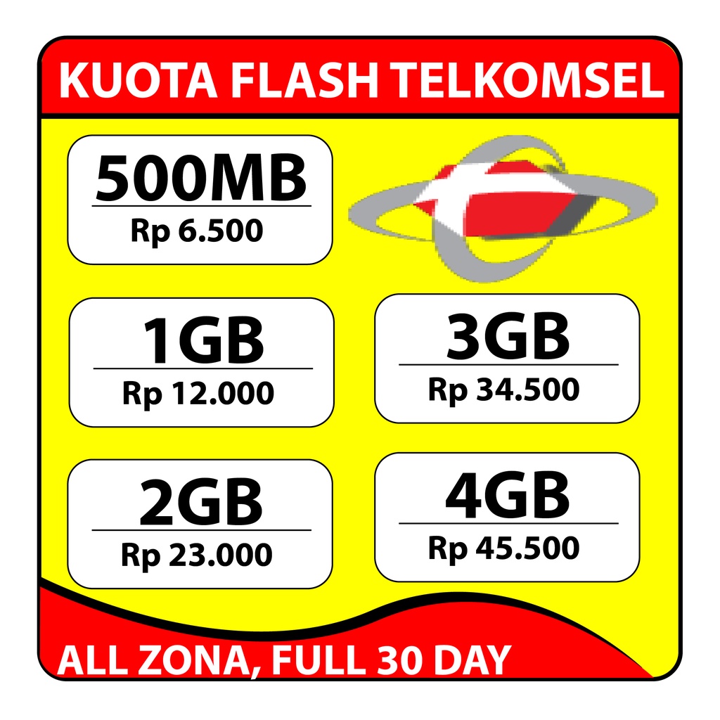 KUOTA TELKOMSEL FLASH 500MB 1GB 2GB 3GB 4GB Termurah