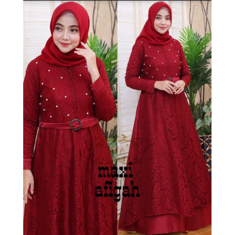 Maxi Afigah/Maxi Brukat/Fashion Muslimah/Gamis Brukat/Syar'i/