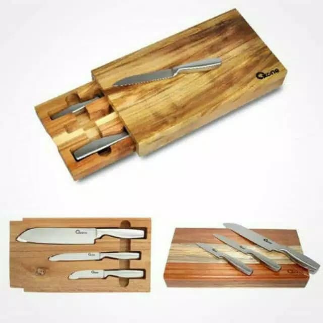 Oxone bamboo board knife tray OX 615 - telenan pisau set stainless Oxone knife tray OX 615