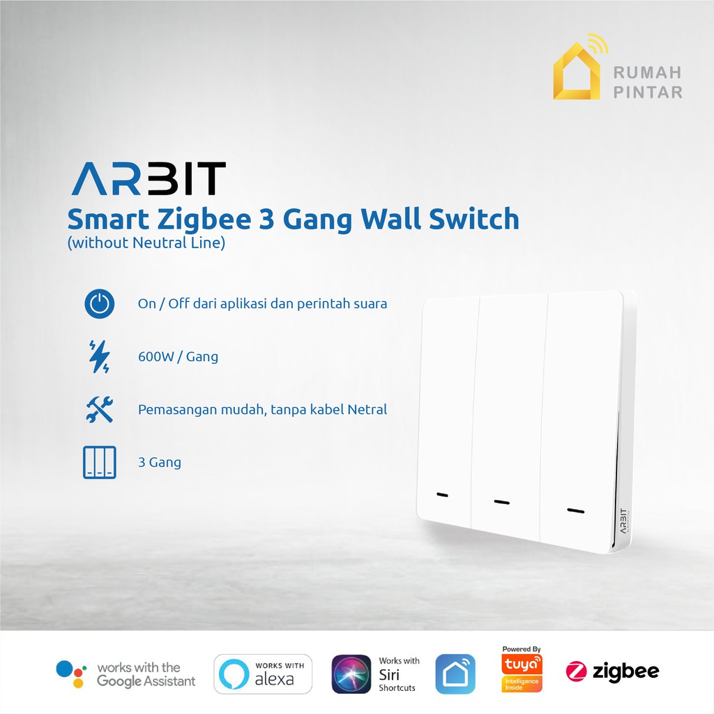 Jual ARBIT Smart Home ZigBee Wall Switch / Saklar 3 Gang Without Neutral  line TUYA Indonesia|Shopee Indonesia