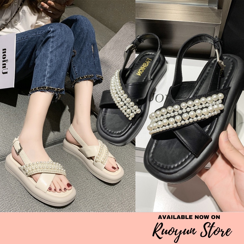 RYX - Rhinestone Sling Sandal Gesper Wanita Fashion Casual / Jalan Jalan - Ori Import