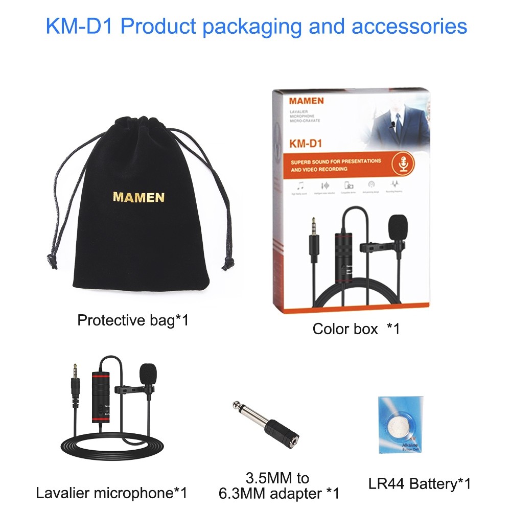 MAMEN KM-D1 KMD1 KM D1 Clip On Lav Mic Lavalier Microphone for Camera Smartphone