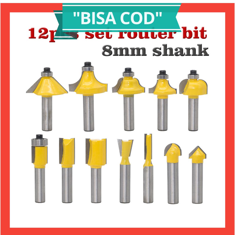 RCT Mata Bor Drill Bit Mitter Router Bit Milling Tool Shank 8mm 12PCS