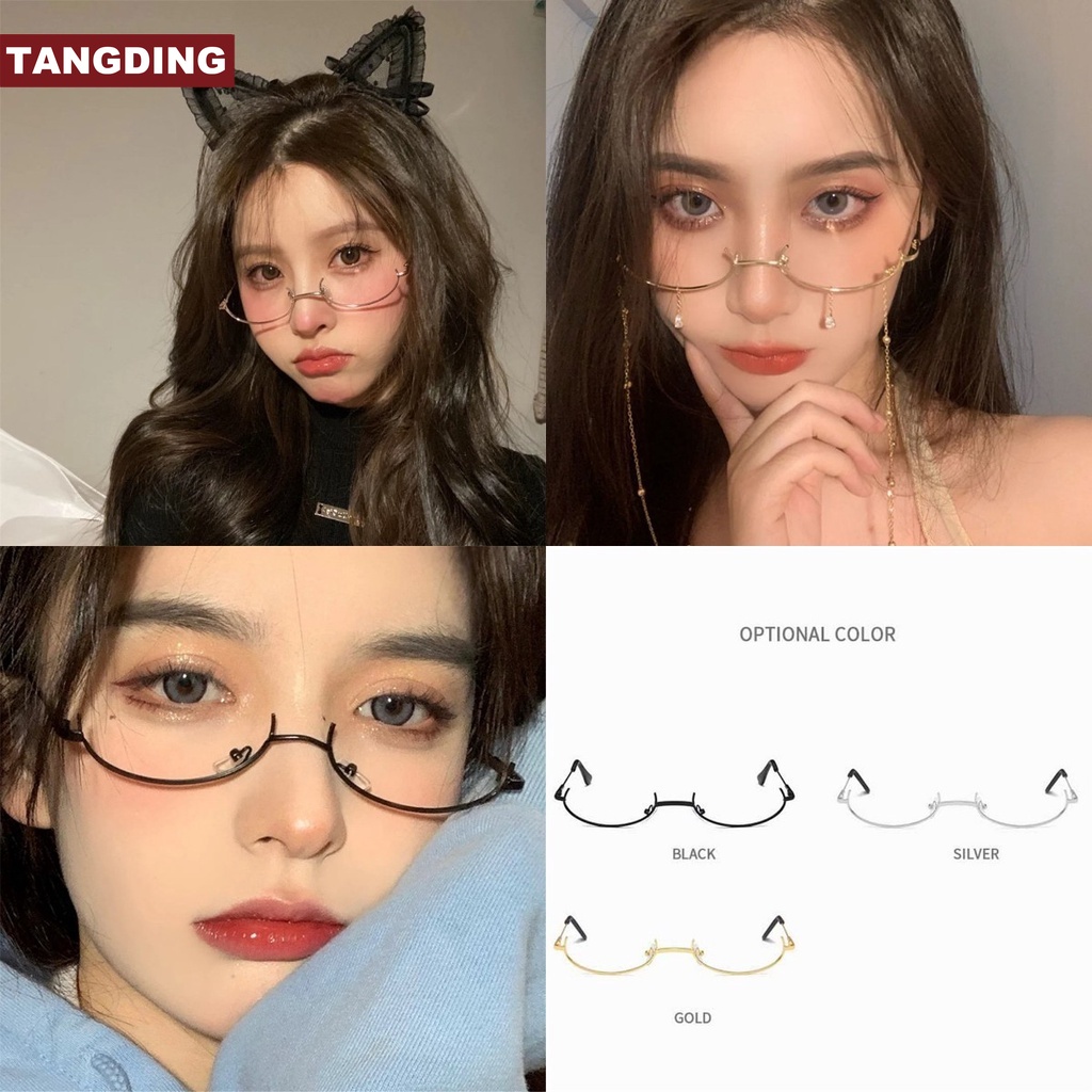 【COD Tangding】Pendant Glasses Frame Woman Decorated with COS Internet Celebrity Half-frame Glasses