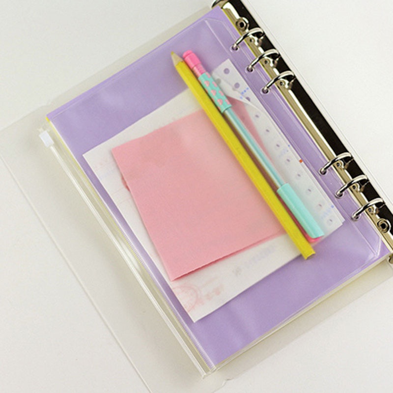 Enam Lubang Transparan Bill Zipper Bag Rekening Buku Tas Penyimpanan Notebook PVC Loose-leaf Binder Folders Frosted Tangan DIY A5 A6 A7