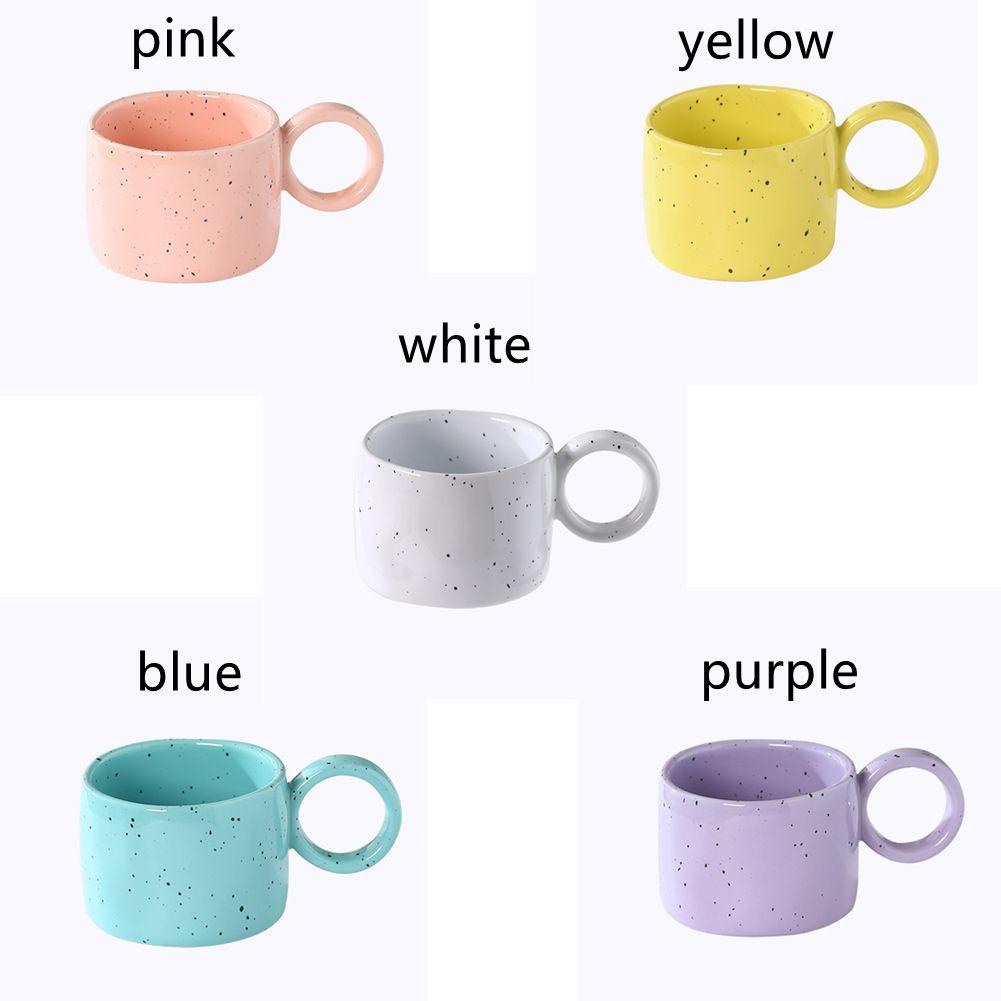 Solighter 300ML Mug Keramik Cangkir Bar Perlengkapan Hadiah Permen Warna 300 ml Couple Handle Cups Milk Cup Sesame Ceramic