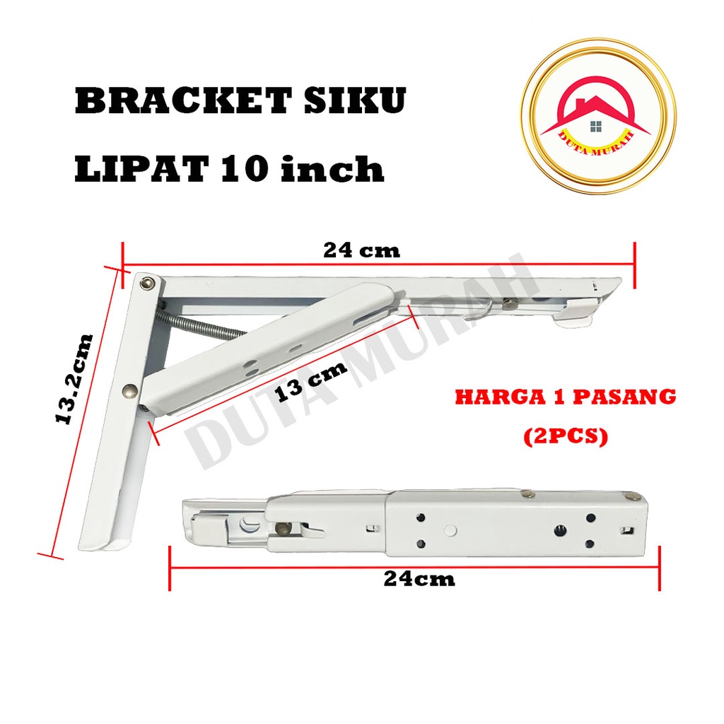 Siku Rak Lipat Per 25 cm 10 inch 1set / Bracket Siku Rak Lipat/Engsel Ambalan Lipat Kwalitas Terbaik