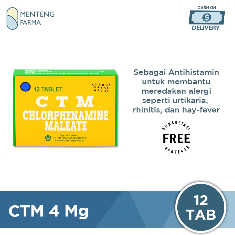 CTM 4 Mg 12 Tablet - Obat Alergi Rhinitis Gatal Gatal dan Biduran