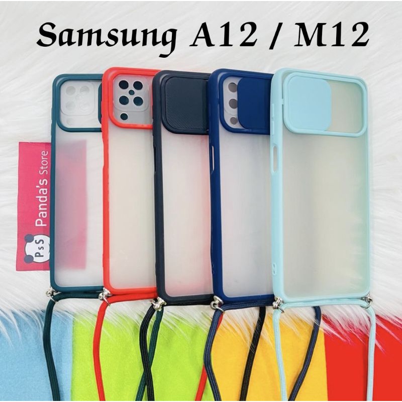 Samsung M12/A12 Softcase dove sliding camera + Tali Laynard [Premium]