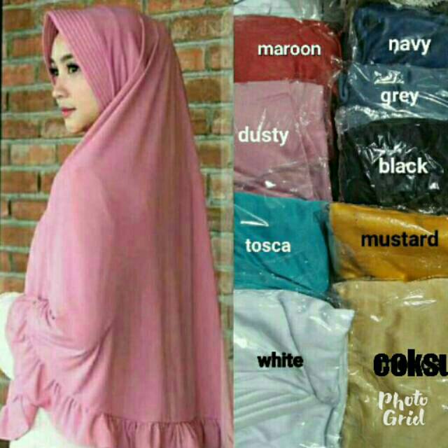 jilbab rempel jumbo polos/khimar rempel  material jersey