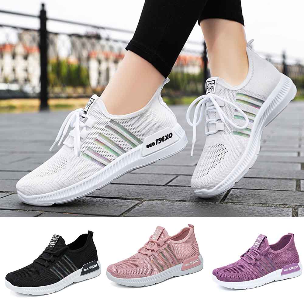 Sepatu wanita sneakers 2022 Sepatu olahraga rajutan terbang sports shoes Bahan Full Karet Anti Licin