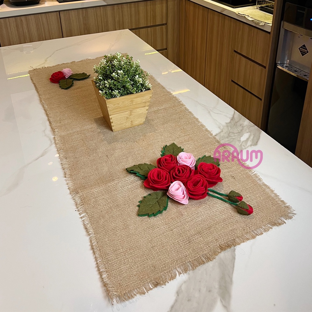 Tablecloth Taplak Meja Tamu Meja Makan Table Runner Panjang 3D Burlap Goni Rustic Wedding Table Sett