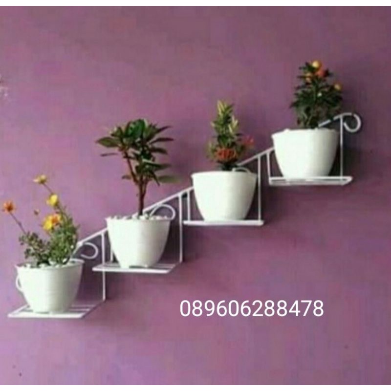 Rak Pot Bunga Besi Dinding 4 Susun