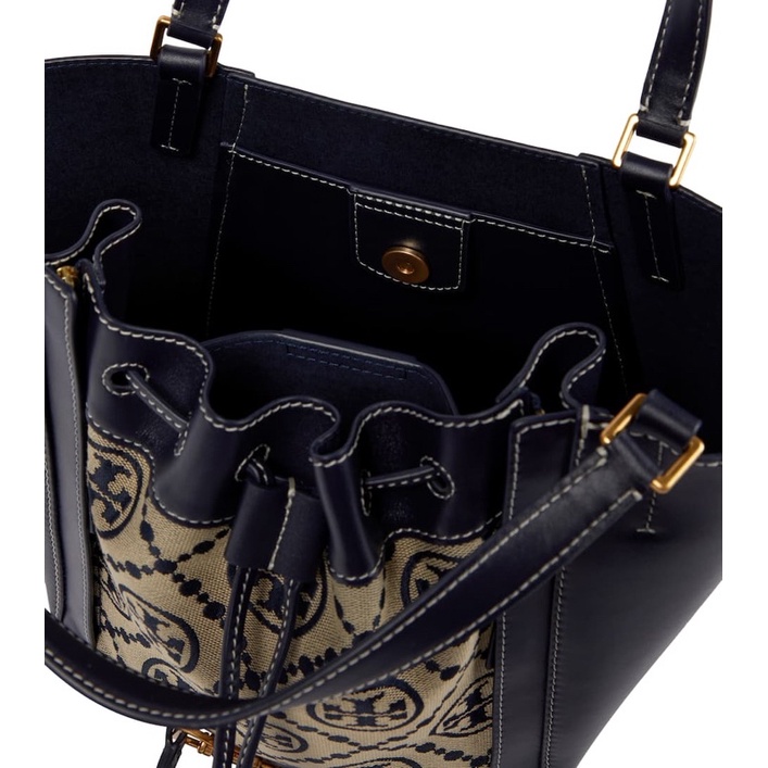 Tory Burch T Monogram Jacquard And Leather Tote