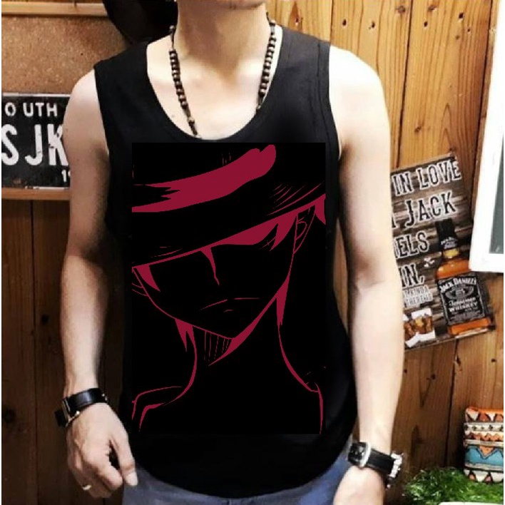 Shalch Trendy - Singlet Pria Tanpa Lengan Gambar Luffy Silout Red / Pakaian Pria