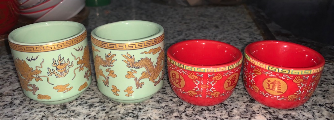 Cangkir Puja Gelas Sembahyang Keramik Naga Merah Maroon Hijau