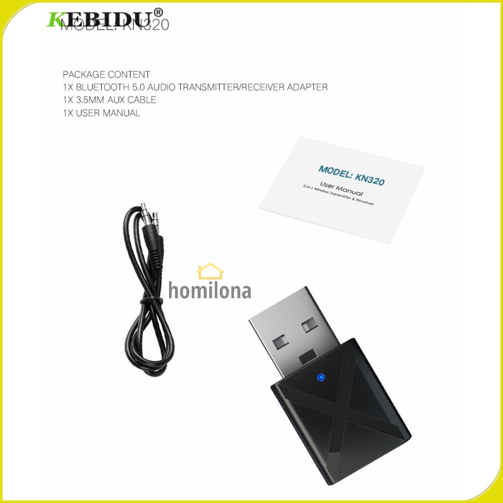 2 in 1 USB Dongle HiFi Audio Bluetooth Transmitter &amp; Receiver - KEBIDU KN320 - Black