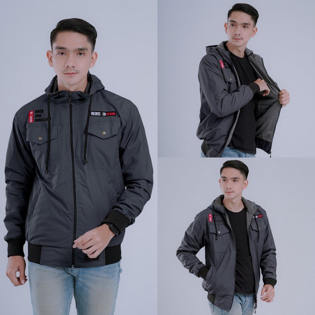 JAKET COWOK PARASUT PRIA WATERPROOF HOODIE ANTI AIR OUTDOOR PARASIT DISTRO KEREN MURAH TERBARU ORI-SP > ABU TUA
