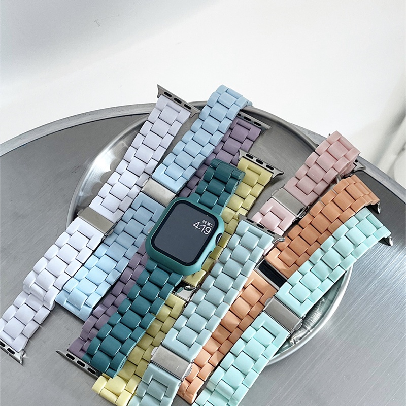 Acrylic Watch Bands For Appl Watch 7 6 5 4 3 2 1 SE Three Beads Solid Watch Strap 41mm 45mm