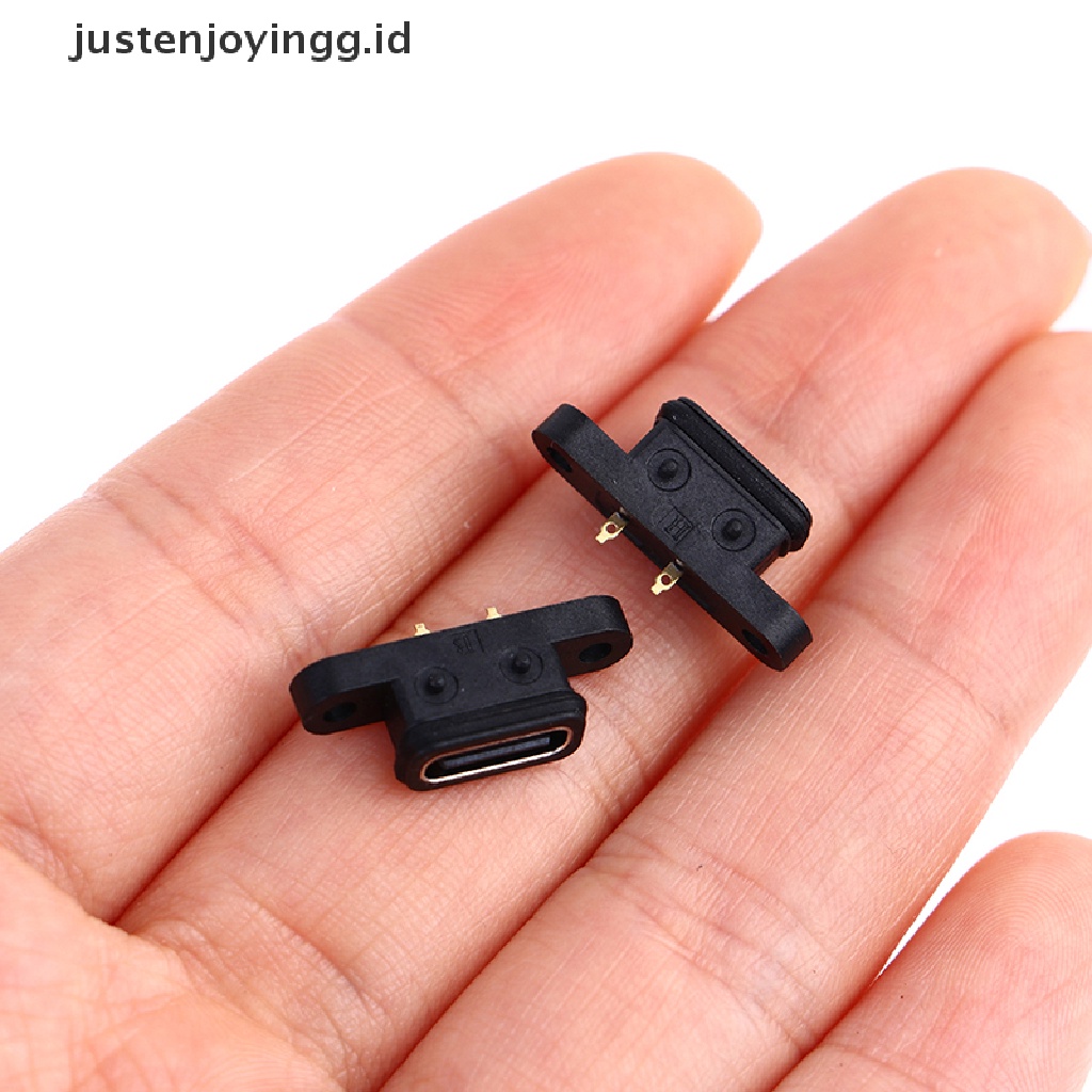 // justenjoyingg.id // 2pcs TYPE C 2Pin Waterproof Female USB C Socket Port With Screw Hole ~