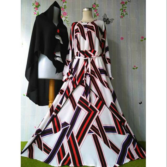 Set Gamis buble motif Garis Abstrak