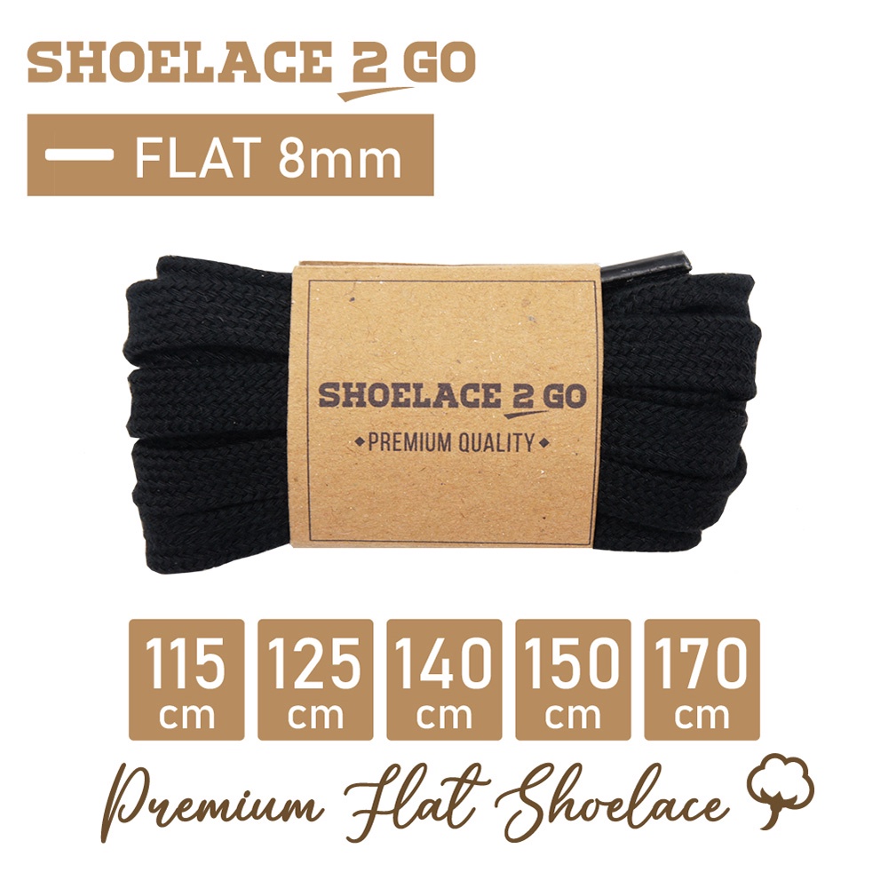 SHOELACE 2 GO PREMIUM TALI SEPATU GEPENG PIPIH FLAT B2 - BLACK - 125CM 140CM