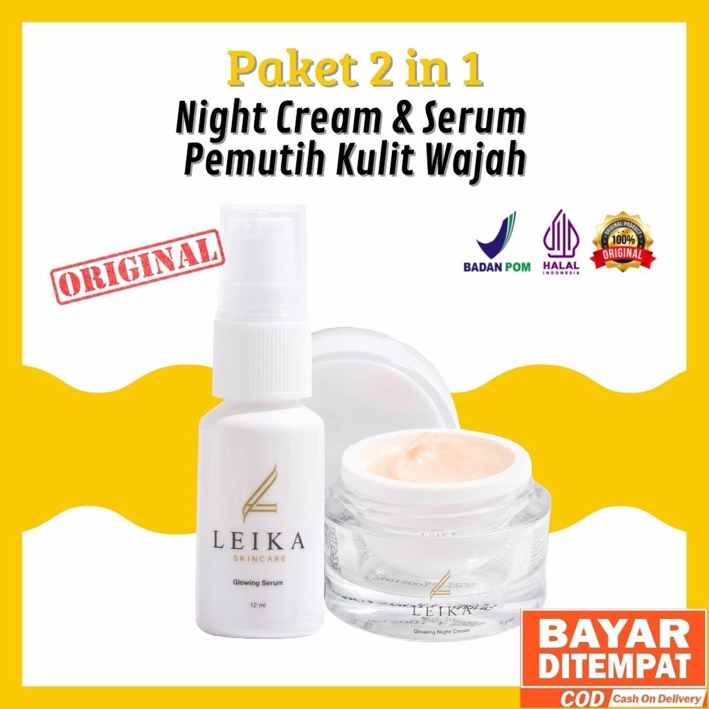 Paket 2in1 Night Cream & Serum Pemutih Wajah Glowing Bpom pemutih wajah bpom ori dan cepat glowing s