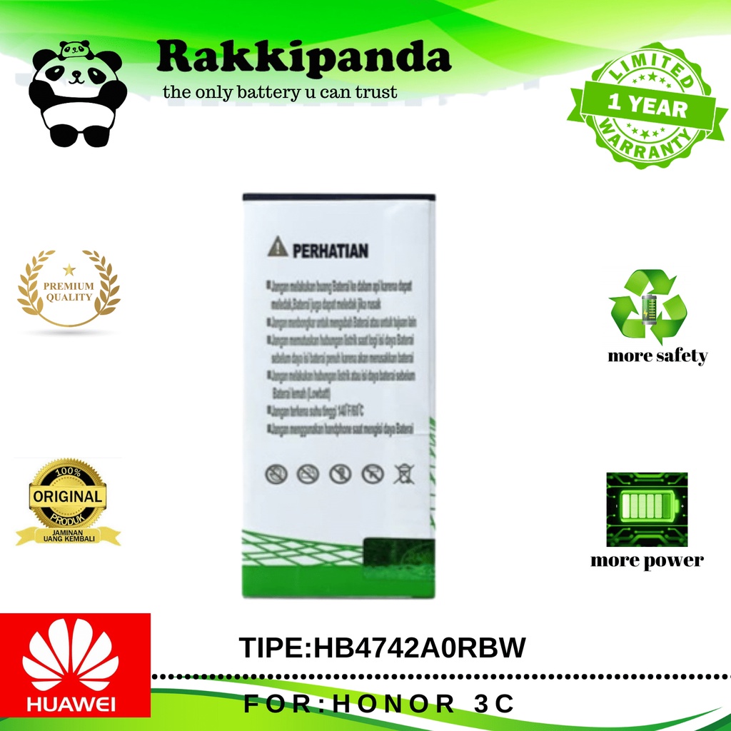 (R/K)- Baterai hb4742a0rbc huawei honor 3c h30-u10 / y635 / g730 - Batre Original Rakkipanda