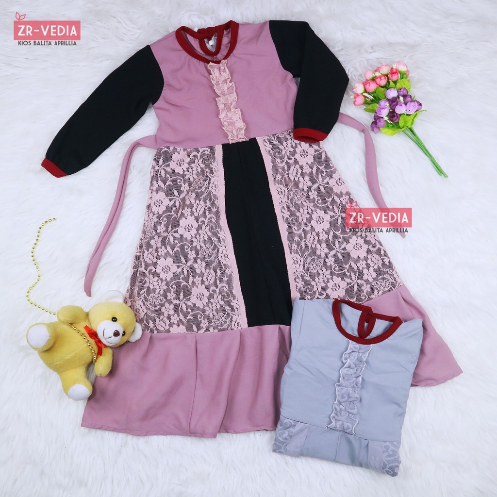 Gamis Hilya Anak 3-5 Tahun / Baju Ngaji Perempuan Lengan Panjang Dres Muslimah Dress Cewek Brokat