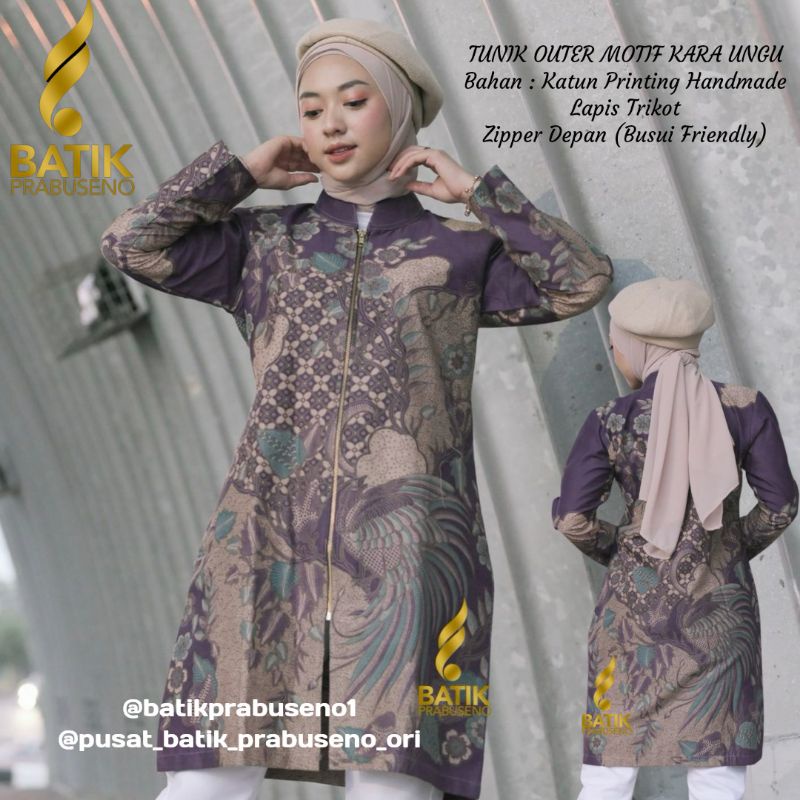 KARA UNGU TUNIK BATIK PRABUSENO BATIK PRINTING HANDMADE BATIK WANITA MODEREN LAPIS TRIKOT SERAGAM BA