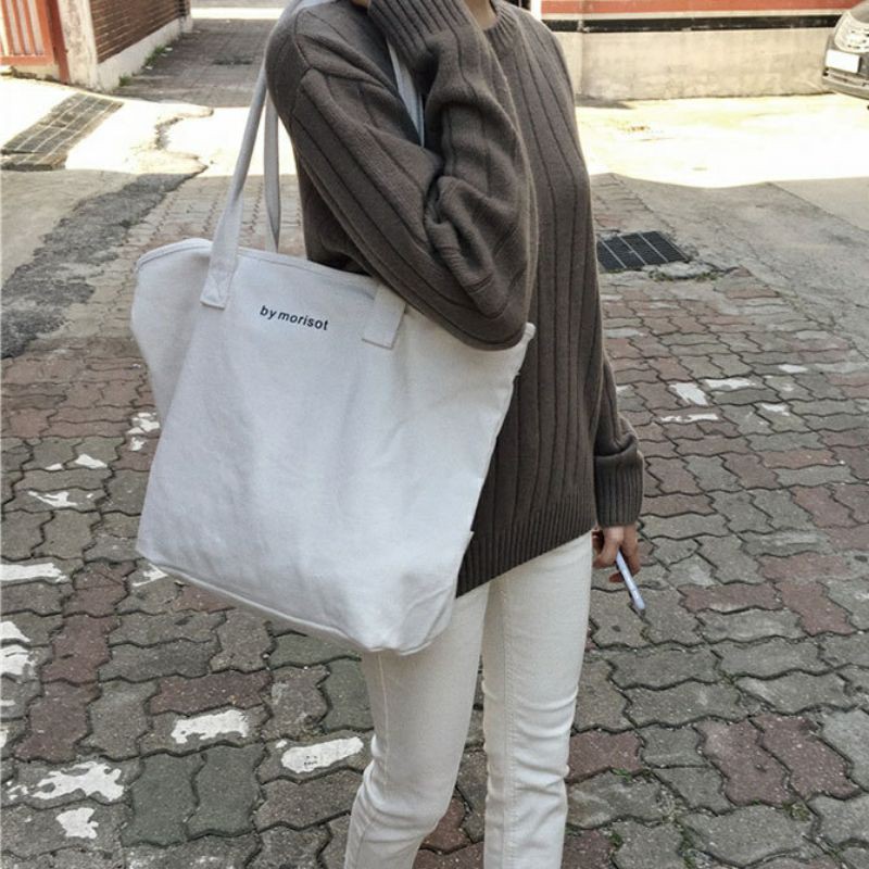 TW1829 Tas Wanita Import Totebag Kanvas Simpel Kasual Modis