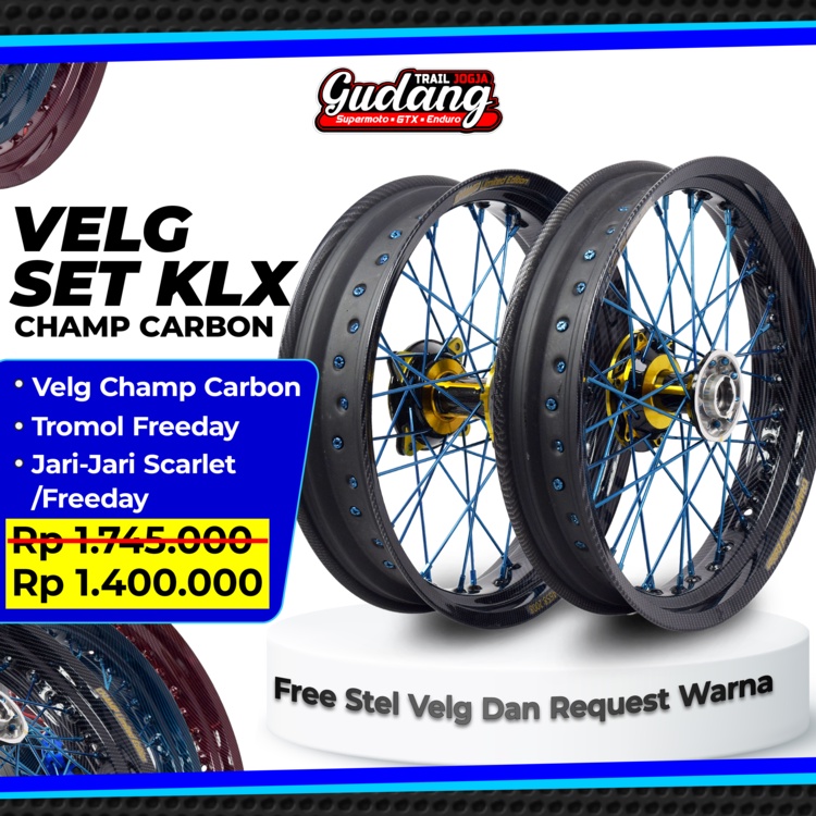 Paket Whellset Supermoto KLX 150 BIGFOOT DTRACKER CRF 150 WR 155 Velg Set Jari Jari Tromol Full Scarlet Expedition Sprint XD V Rossy Champ Supermoto CRF 150L KLX 150 BIGFOOT DTRACKER WR 155